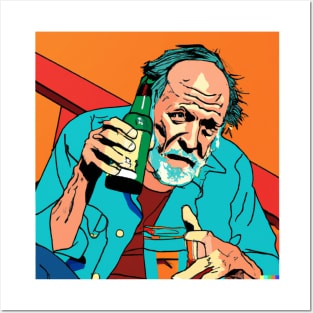 Charles Bukowski Portrait Ilustration T shirt Design Posters and Art